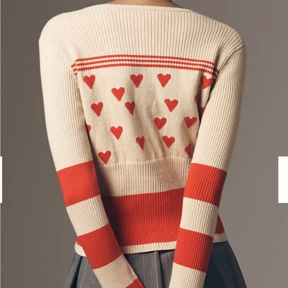 Maeve Sweetheart Cream Ribbed long sleeve crew neck Cardigan sweater XS - Picture 2 of 10